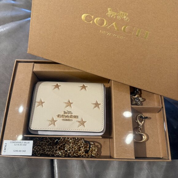 coach Boxed Mini Wallet On A Chain With Star Print cw963 - Picture 4 of 6
